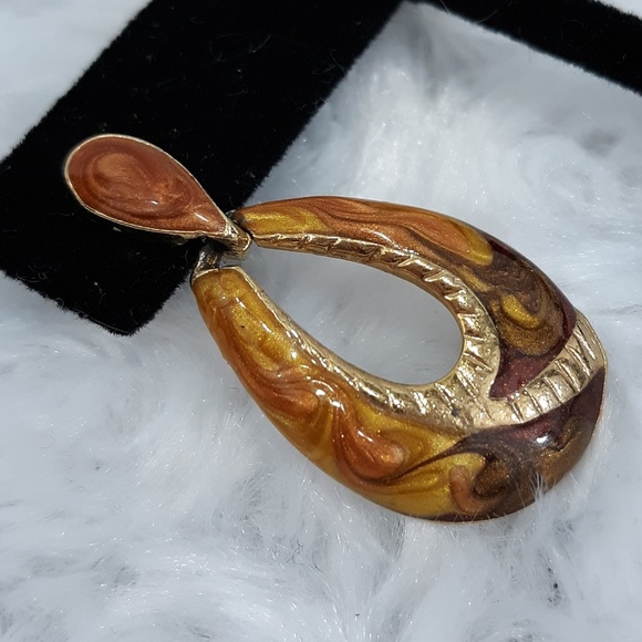 Vintage Swirled Enamel Teardrop Pierced Earrings - Picture 3 of 6